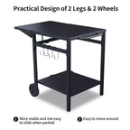 Pizzello Outdoor Grill Pizza Oven Food Prep Bbq Cart Stand Table with Storage Wheels Expandable Countertop, Black