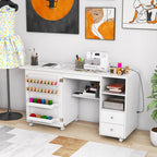 Costway Folding Sewing Table Charging Station Multifunctional Sewing Machine Cart Table