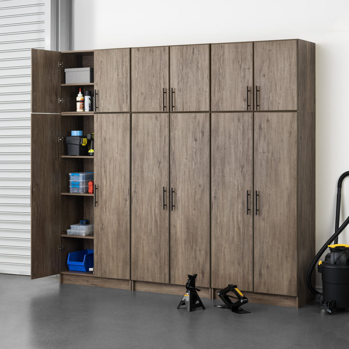 Prepac Adjustable Shelves Cabinet - Functional Tall Garage Table, 16"D x 32"W x 65"H Freestanding Garage Cabinet with 2-Doors, Light Gray - GES-3264