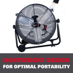 Ecomax 24 Inch High Velocity Drum Floor Fan. Industrial. 3-Speed. Adjustable Tilt