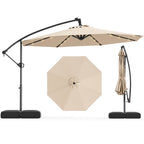 Costway 10 FT Solar Offset Hanging Umbrella Patio Cantilever Umbrella with 32 LED Lights Brown