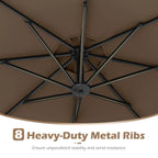 Costway 10 FT Solar Offset Hanging Umbrella Patio Cantilever Umbrella with 32 LED Lights Brown