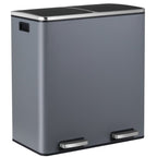 LAZY BUDDY Dual Garbage Can, Stainless Steel 16 Gallon Step Kitchen Trash Can with Soft-Close Lid, Double Compartment Garbage Recycling Bin
