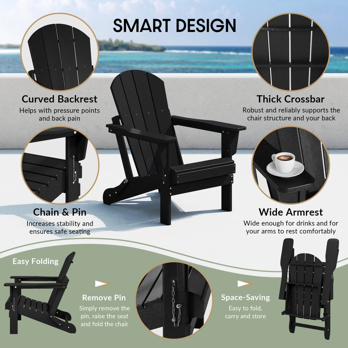 Westintrends Outdoor Folding HDPE Adirondack Chair, Patio Seat, Weather Resistant, Dark Brown