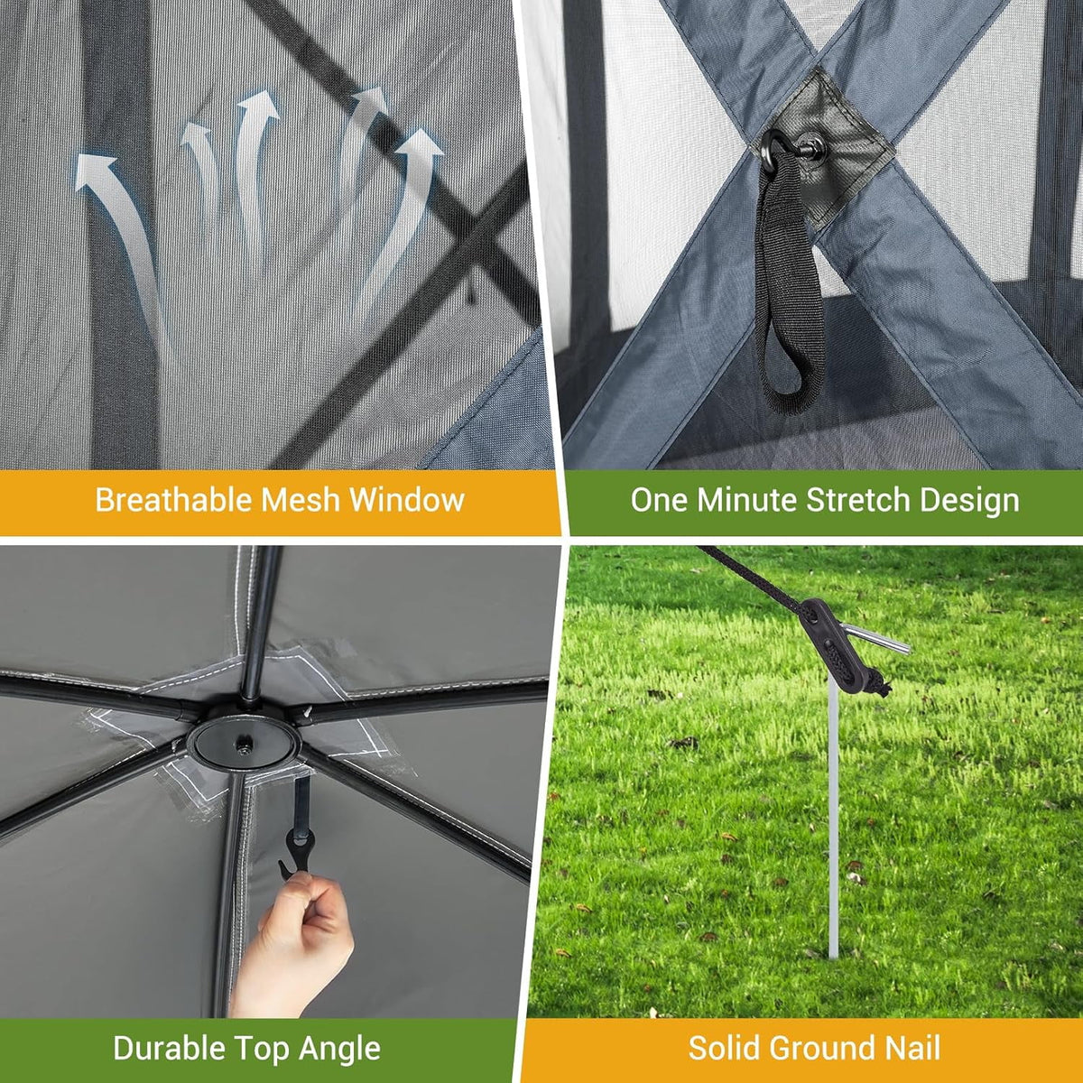 Pop Up Gazebo,Portable Outdoor Camping Canopy Screen Tent With Waterproof 6 Sidewalls&Mosquito Netting,Easy Up Windproof & Waterproof Party Tent For Lawn Garden Backyard,Grey/Brown