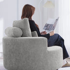 Fumahaus Upholstered Swivel Accent Chair, Oversized Comfy Round Sofa Chair with Two Pillows, Leisure Sofa Chair for Living Room Bedroom, Beige