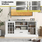 TV Stand for TVs up to 70  with Glass Doors Cubbies and Drawer