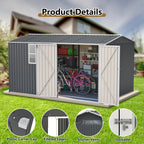 12x8 Ft Outdoor Storage Shed with Floor Frame, Metal Garden Tool Shed with Lockable Doors & Window, Ideal for Backyard Garden Patio Lawn, Grey