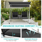 HOMREST Patio Swing with Adjustable Canopy��Heavy Duty 650 LBS Outdoor Swing with Pivot Storage Table & 4 Cup Holders & Cushions for Yard, Lawn, Backyard, Navy Blue