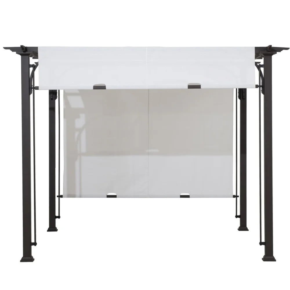 Sunjoy Diego 10x10 ft. Outdoor Patio Brown Steel Classic Frame Pergola with Retractable White Canopy Shade for Backyard, Garden Activities