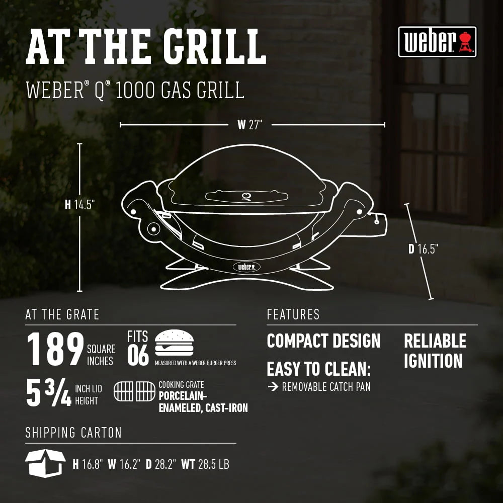 Weber Q 1000 1-Burner Portable Gas Grill, Titanium