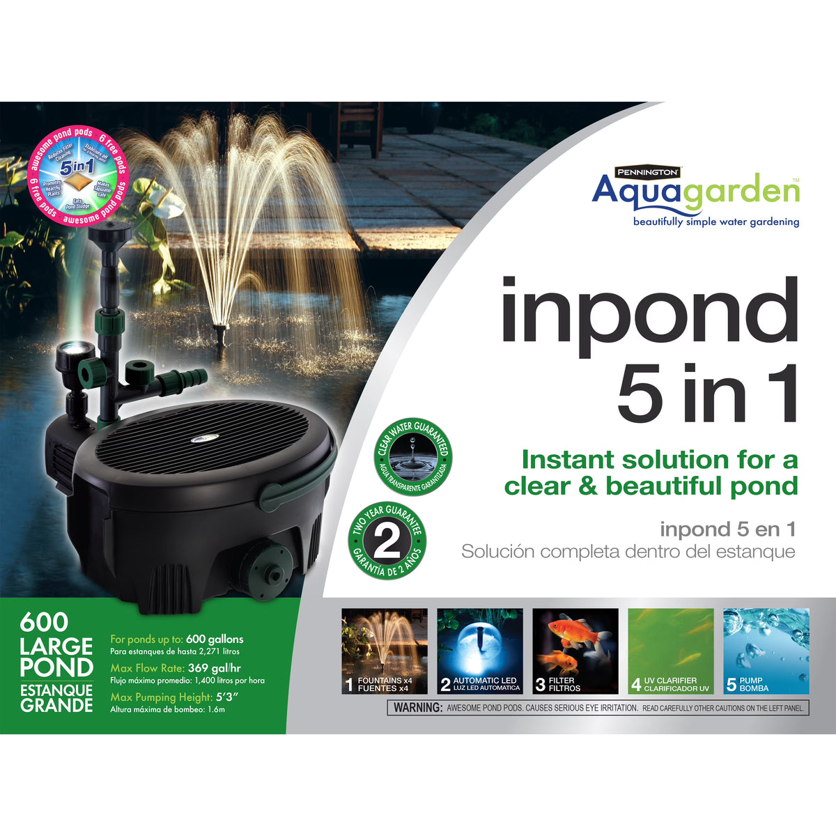 Pennington Aqua Garden All-in-One Kit 369-GPH Electric Submersible Pond Pump, Model# 100541845