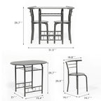 Vineego 3 Pieces Dining Set for 2 Small Kitchen Breakfast Table Set Space Saving Wooden Chairs and Table Set,Black