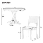 5 Piece Retro Round Dining Table Set with 4 Upholstered Chairs, Wood Dining Table with Curved Trestle Style Legs