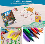 LAZY BUDDY Kids Table and 4 Chairs Set, Height Adjustable Toddler Desk with Graffiti Desktop, Kids Activity Table Set for Daycare, Home