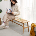 Woven Rattan Bench,Natural Oak Wood Dining Bench,Bed Bench Entryway Bench for Entryway,Dining Room,Bedroom,Bathroom