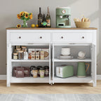 Homfa 55.1'' W Farmhouse Storage Cabinet, 4-Doors 2-Drawers Wood Sideboard with Adjustable Shelves for Kitchen Dining Room, White