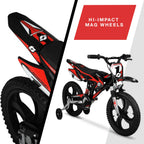 Hyper Bicycles 16" Kids Motobike with Mag Wheels, including training wheels, Black/Red