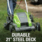 Greenworks 13 Amp 21-inch Corded Electric Walk-Behind Push Lawn Mower, 25112