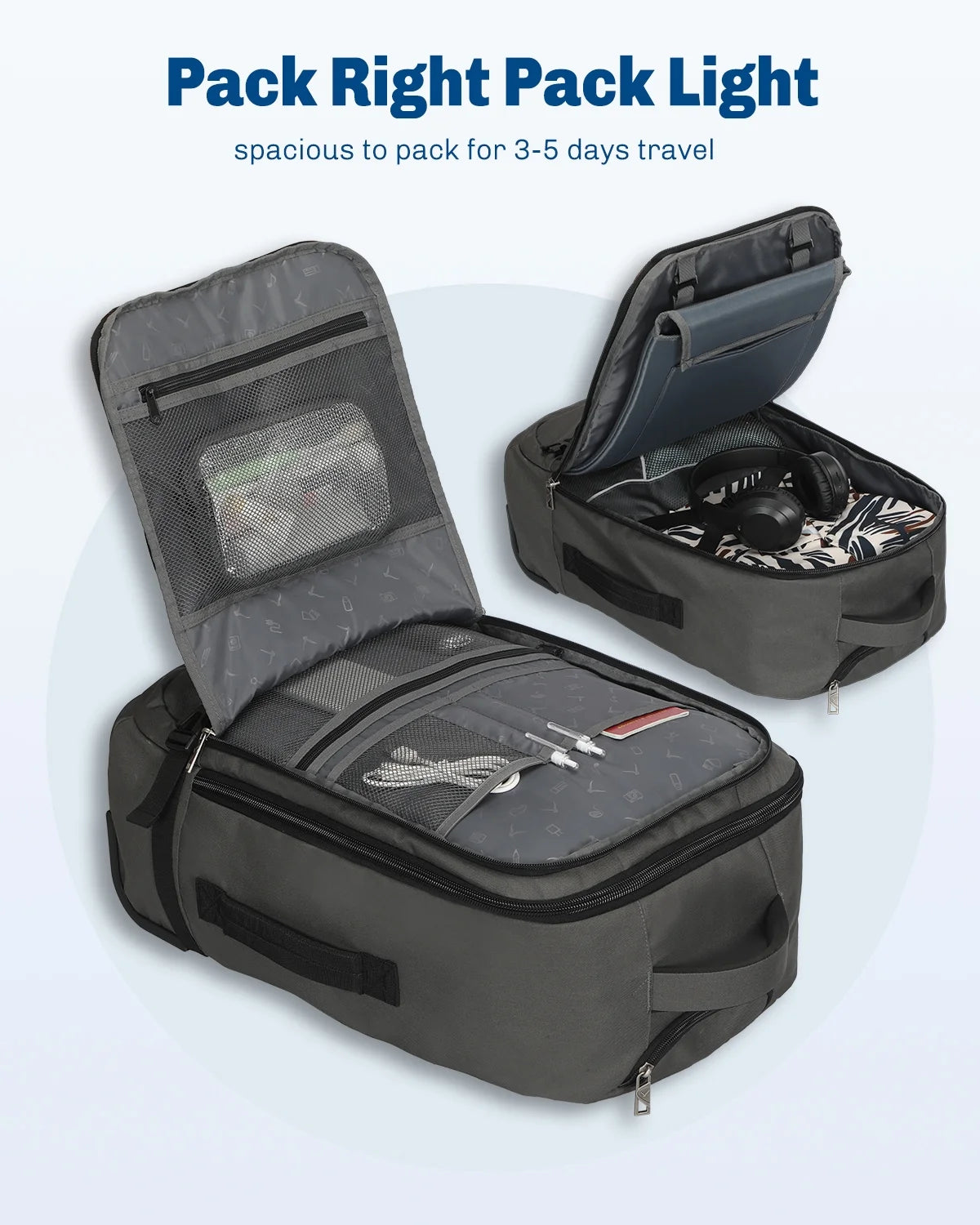 Hynes Eagle 22" Hybrid Carry-On Luggage, Softside Rolling Backpack, Grey