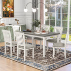 Harper & Bright Designs Farmhouse 7 Pieces Extendable Dining Table Set for 6, Solid Wood Kitchen Table with Butterfly Leaf and 6 Upholstered Chairs, Brown