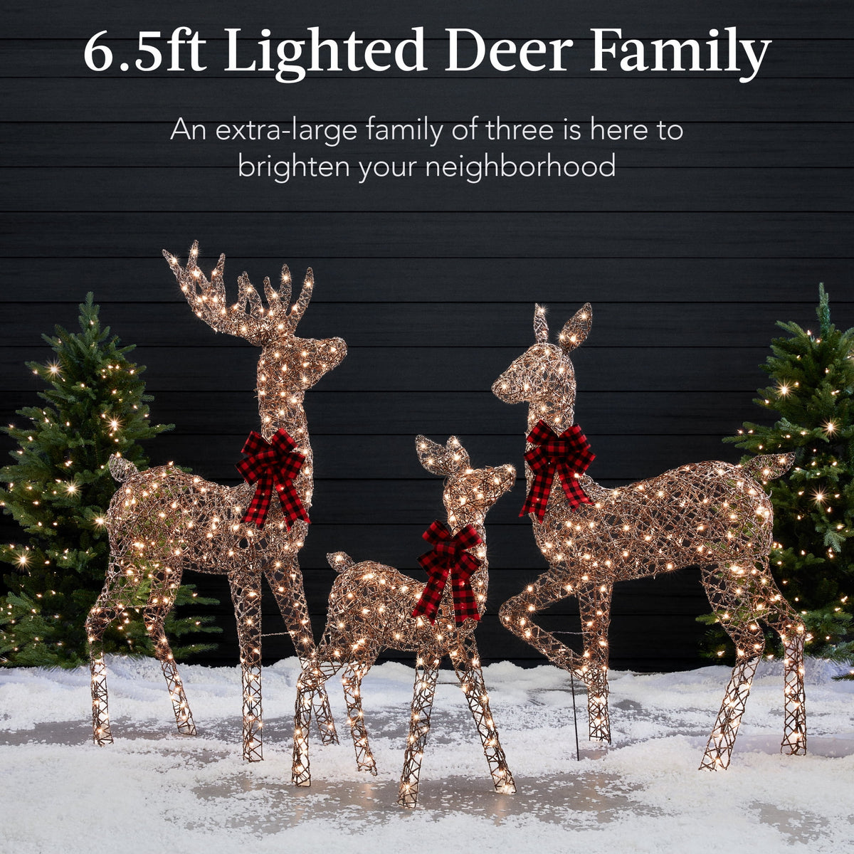 Best Choice Products 6.5ft 3-Piece Lighted Christmas Deer Set Outdoor Yard Decoration w/ 385 LED Lights, Stakes - Gold