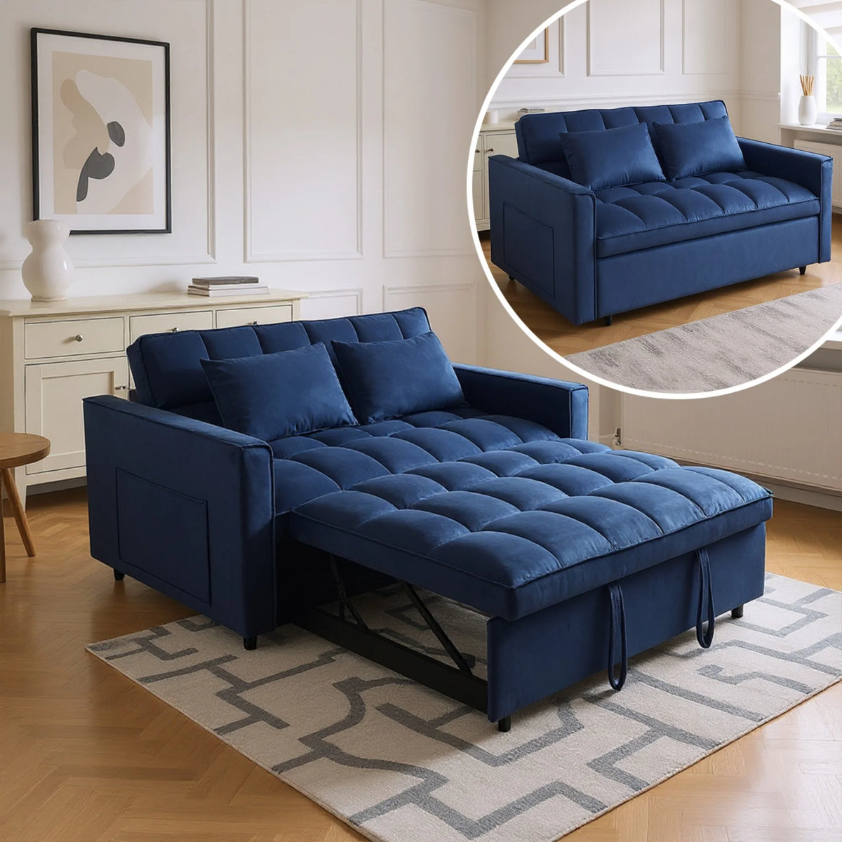 Gewnee 55'' Modern Convertible Velvet Sofa Bed with Pull-Out Twin Bed, Adjustable Backrest for Living Room, Office (Dark Gray)