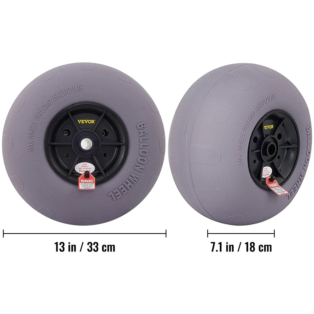 VEVOR Beach Balloon Wheels, 13" Replacement Sand Tires, TPU Cart Tires for Kayak Dolly, Canoe Cart and Buggy w/ Free Air Pump, 2-Pack