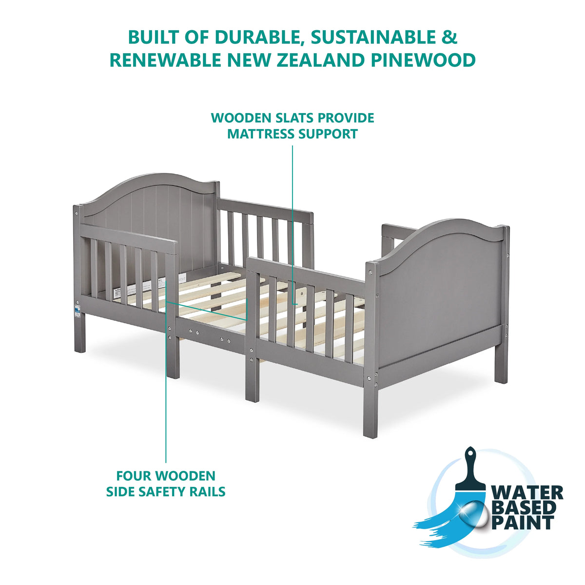 Dream On Me Portland 3 in 1 convertible Toddler Bed, Steel Grey