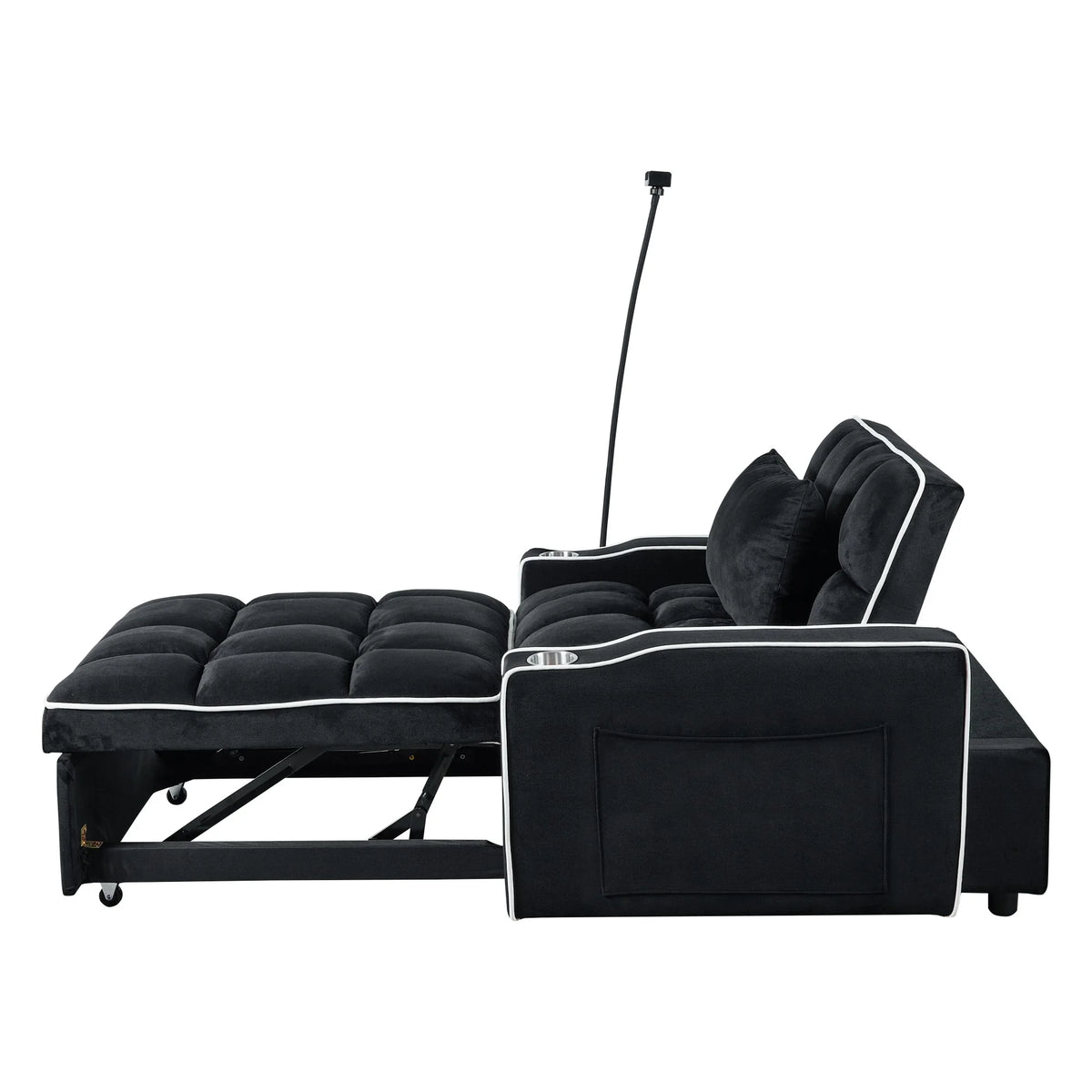 Gewnee 55'' Modern Convertible Velvet Sofa Bed with Pull-Out Twin Bed, Adjustable Backrest for Living Room, Office (Dark Gray)