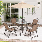 Pellebant 6 Pcs Metal & Glass Patio Dinning Set and Umbrella in Beige