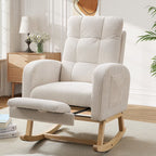 FFH Rocking Chair Nursery, Tufted Accent Rocker Chair, Upholstered Armchair with Adjustable Footrest, Side Pocket, High Backrest, Padded Seat, Polyester Blend (Retro, Dark Gray)