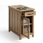 LINSY HOME End Tables for Living Room with Charging Station, Nightstand for Bedroom with Drawer and Detachable Holder,Washed Grey & Brown