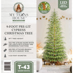 9' Pre-Lit Green Cypress Artificial Christmas Tree with 600 Warm White Twinkle LED Lights, by My Texas House