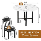 Furlinkhm Round Dining Table Set for 4, Wood Round Kitchen Table and Chairs Set for 4, Modern Dining Room Table Set with 4 Faux Leather Chairs, Round Dinner Table for Small Space, Walnut