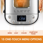Kitchen in the box 15-in-1 Bread Machine, 2LB Stainless Steel Automatic Bread Maker with Recipes-Silver