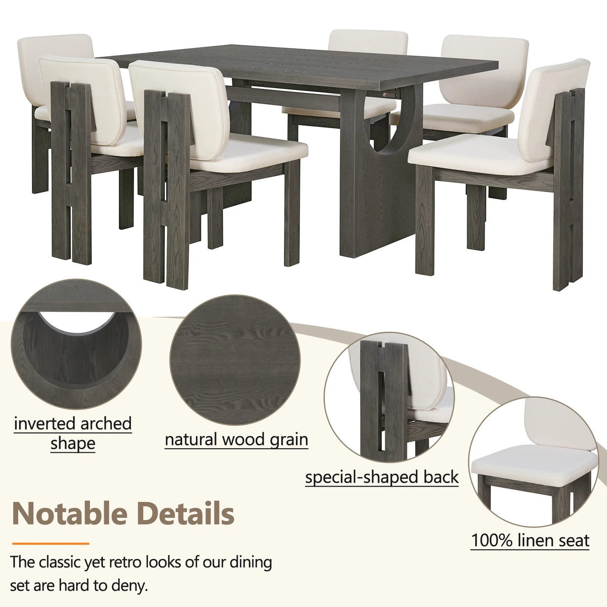 Harper & Bright Designs Farmhouse 7 Pieces Extendable Dining Table Set for 6, Solid Wood Kitchen Table with Butterfly Leaf and 6 Upholstered Chairs, Brown