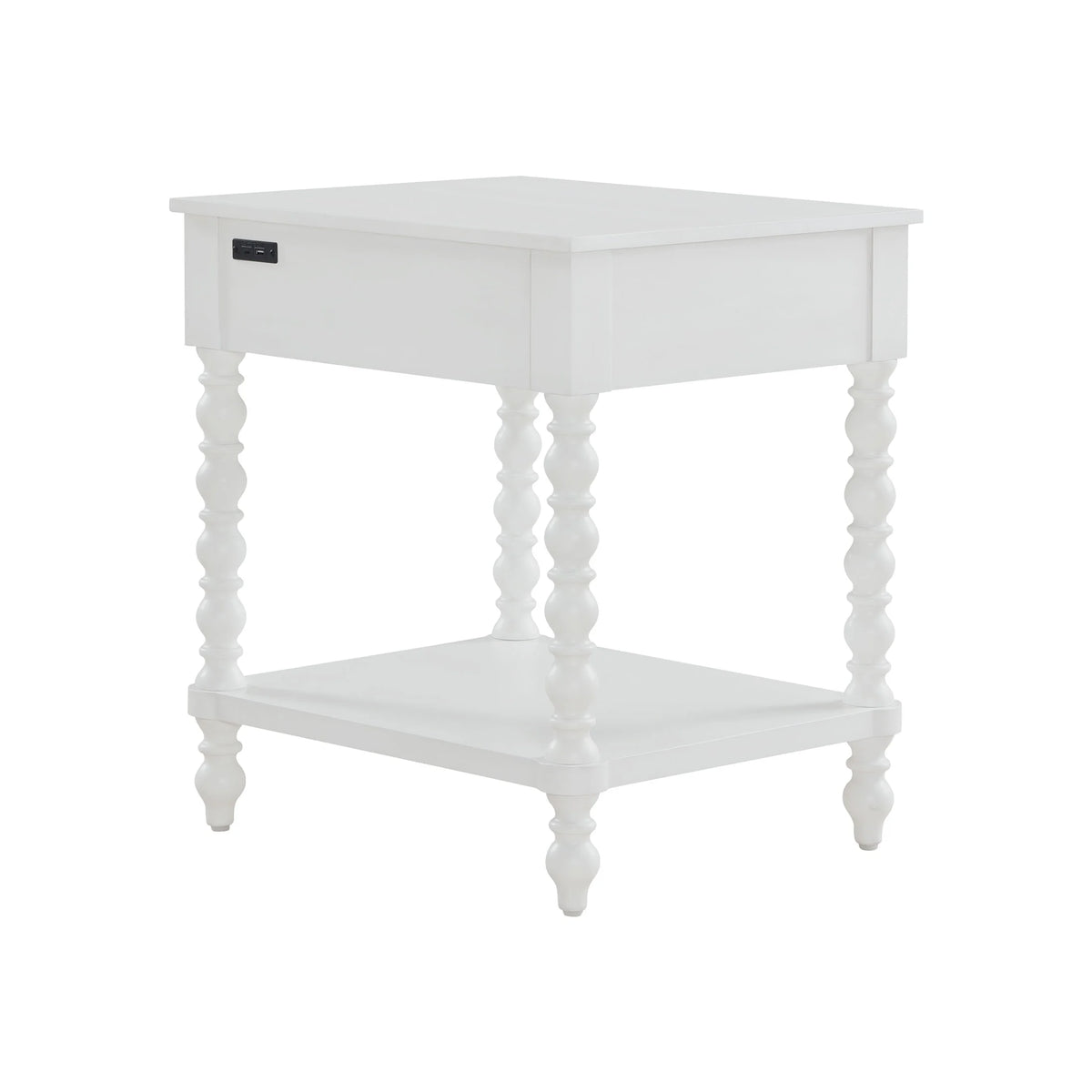 Pioneer Woman Harper Spindle Nightstand with USB Charging Ports, Adults and Teens, White Finish