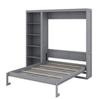 YunNianYang Queen Size Gray Murphy Bed Wall Bed with Shelves