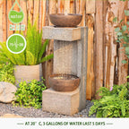 Water Fountain Modern Tiered Outdoor Fountain with Lights and Stone Planter for Garden, Patio, Backyard, Deck, Porch and Home Art Decor
