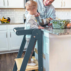 HARPPA Foldable Toddler Kitchen Tower, Standing Tower for Kids Age 1.5-6 Years, White