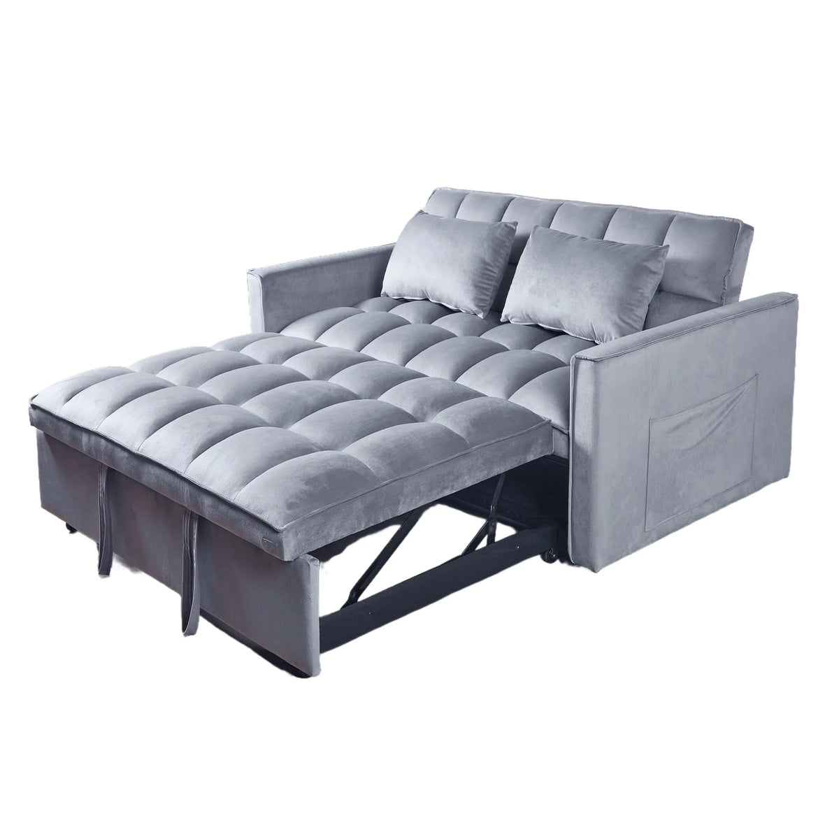 Gewnee 55'' Modern Convertible Velvet Sofa Bed with Pull-Out Twin Bed, Adjustable Backrest for Living Room, Office (Dark Gray)