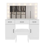Ktaxon Large Makeup Vanity, Vanity Table Set w/ Visible Glass Top w/ Charging Station, White