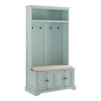 Bowery Hill Traditional Wood Hall Tree in Seafoam Blue/Oatmeal