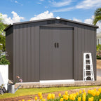 U-MAX 8 x 6 ft. Wood Grain Outdoor Metal Storage Shed with Lockable Door Patio Garden Storage Building for Outside