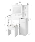 Mainstays Get Ready with Me GRWM Deluxe 2-Piece Vanity and Stool with Lighted Mirror and USB Power, White Finish