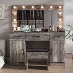 Ktaxon Large Makeup Vanity, Vanity Table Set w/ Visible Glass Top w/ Charging Station, White