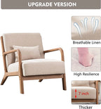 Bonzy Home Mid Century Modern Accent Chair, Single Fabric Lounge Reading Armchair with Solid Wood Frame, Easy Assembly Arm Chairs for Living Room, Beige