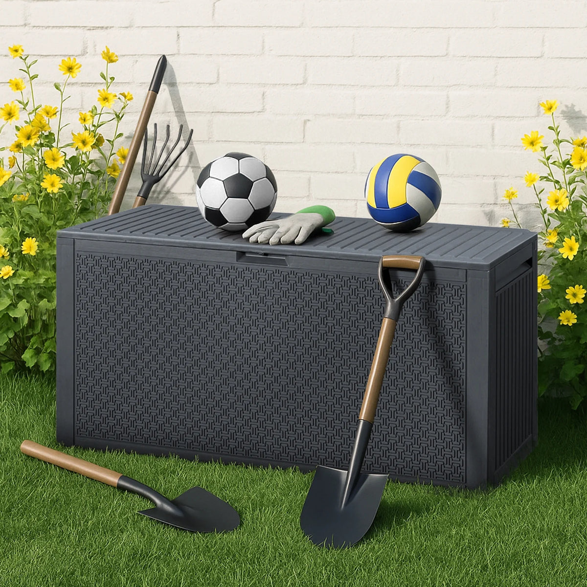 Ktaxon 90 gal Outdoor Garden Plastic Storage Deck Box Gray