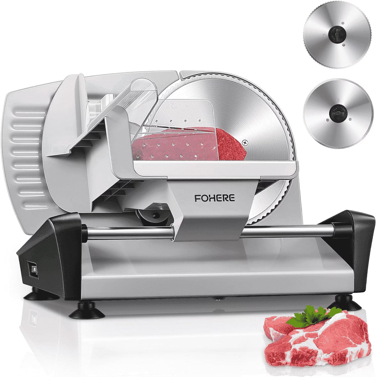 FOHERE Meat Slicer Electric Deli Food Slicer with 7.5" Removable Stainless Steel Blade, Cuts Meat, Cheese, Bread, Silver